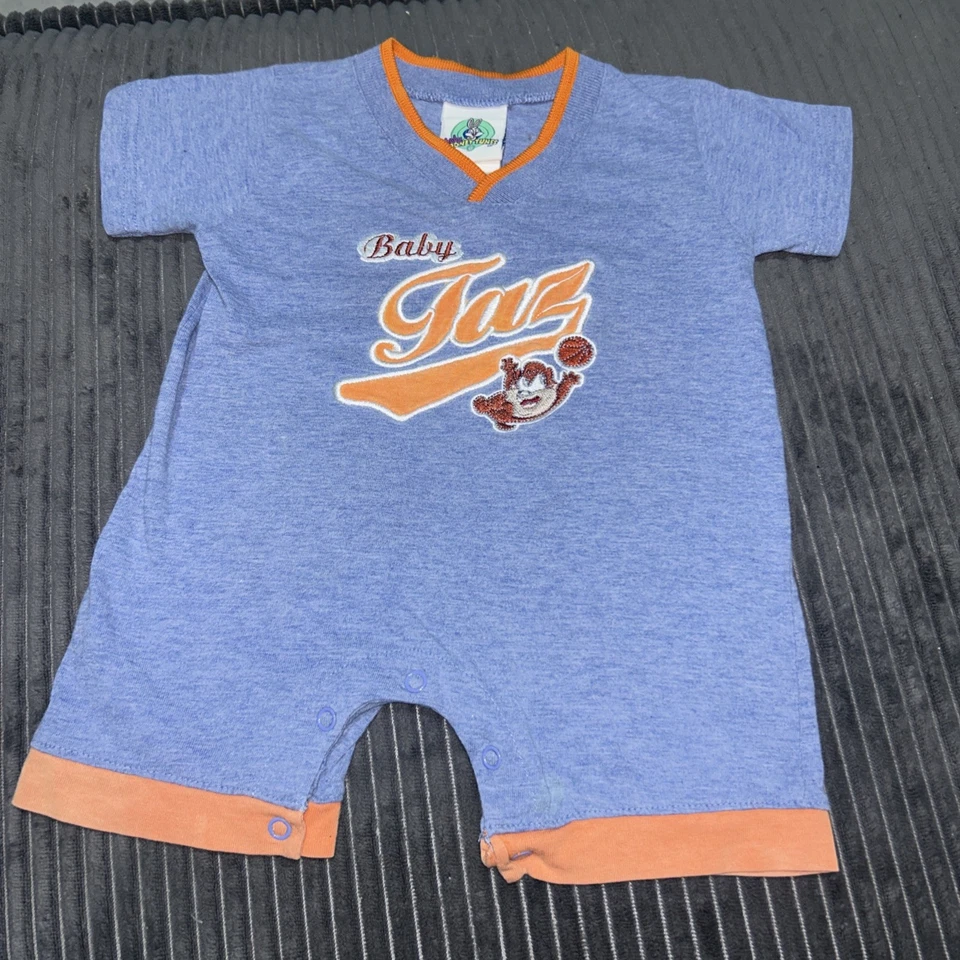 Vintage baby taz outfit 0-6 Month Looney Tunes Baby taz blue Jumper Romper - Image 2 of 4