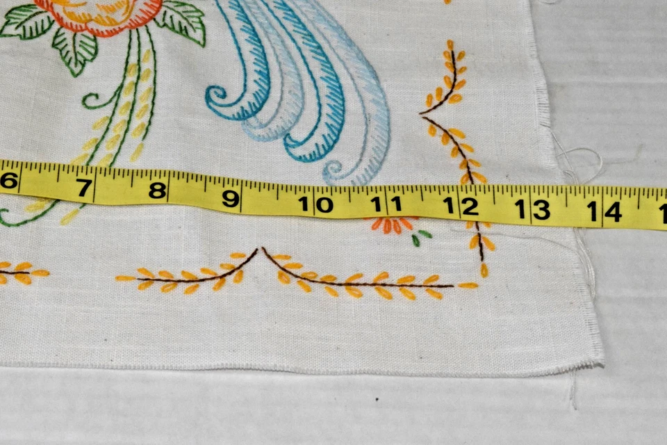 Vintage Linen Wall Tapestry 60s Colorful Embroidered Fancy Bird 17 X 13.5 Inches - Image 2 of 4