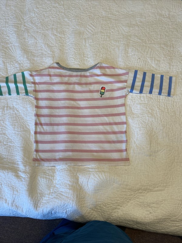 GAP Kids Girls  Shirt Pink Striped Ice Cream 3/4 Sleeve Cotton Summer Size Small