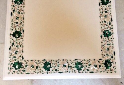 Marble Dining Center Table Top Malachite Floral Inlay Handcrafted Work - Picture 2 of 3