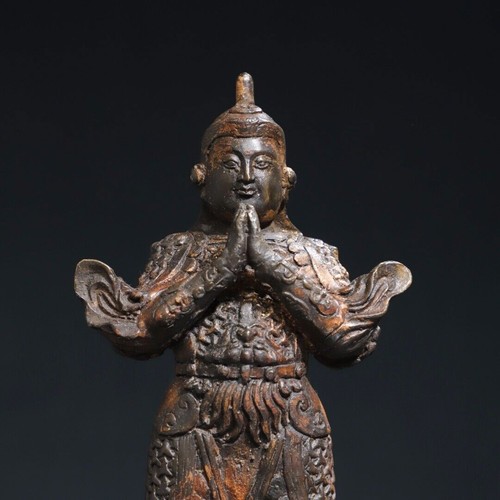 9.1" Old Antique Tibet Tibetan Buddhism Temple Bronze gilt Weituo Buddha Statue - Picture 7 of 9