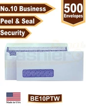 #10 Business Envelope, Left Window, Peel & Seal, Security, Premium 24lb, 500/Box
