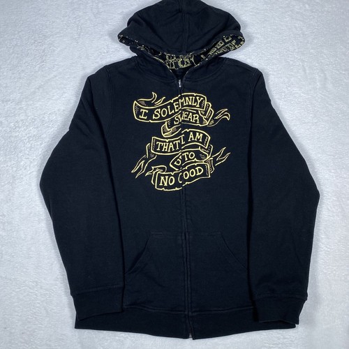 Harry Potter Kids Unisex XL Reversible Black Hooded Full Zip XL Marauders Map - Picture 3 of 7