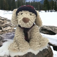 Dog Stuffed Animal Brown Soft with Hat Scarf 17" Tall Gift Toy Plush Holiday