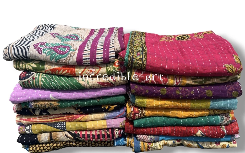 INDISCHE KANTHA GROSSHANDEL VINTAGE DECKE ÜBERWURF QUILT BÖHMISCHE TAGESDECKE - Bild 2 von 4