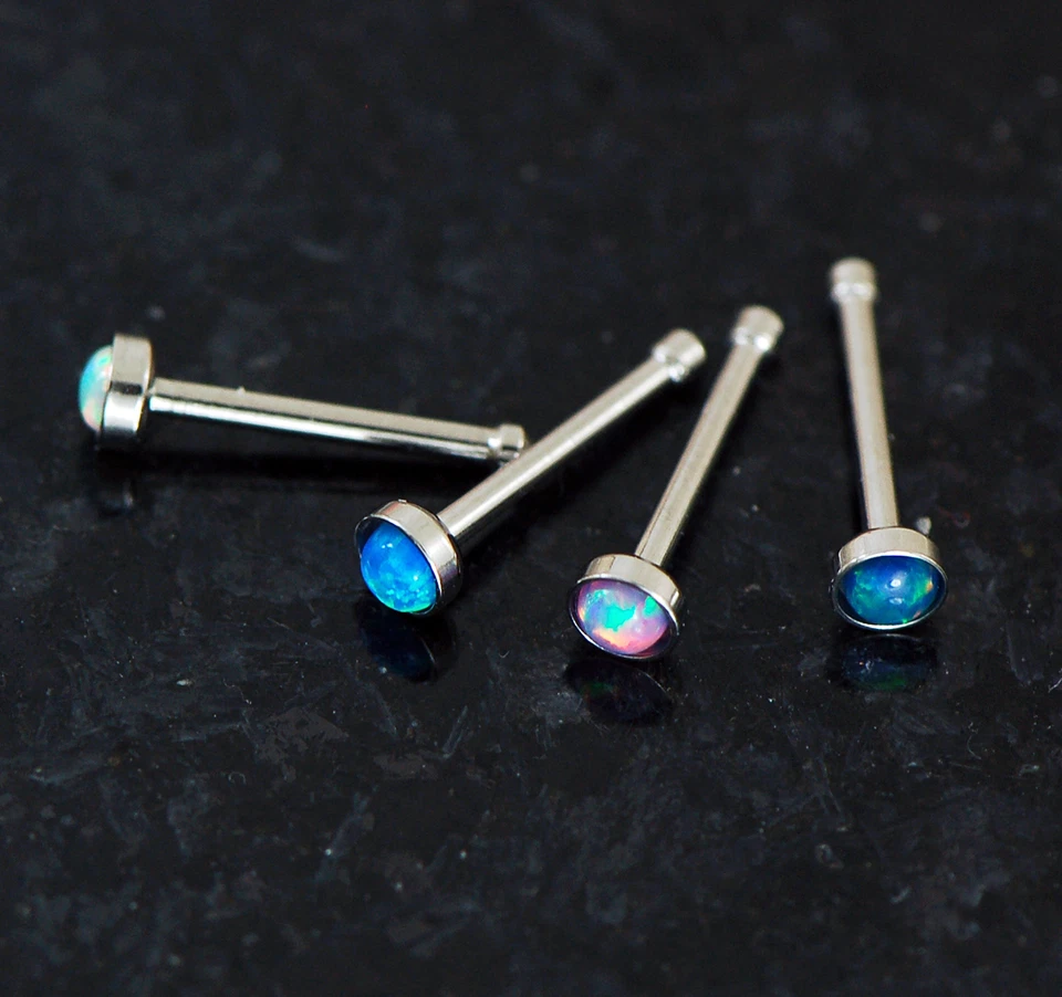 Anillo de 4 pernos de nariz de acero quirúrgico 316L piedra ópalo azul verde púrpura azul blanco 20G Foto 3 de 4