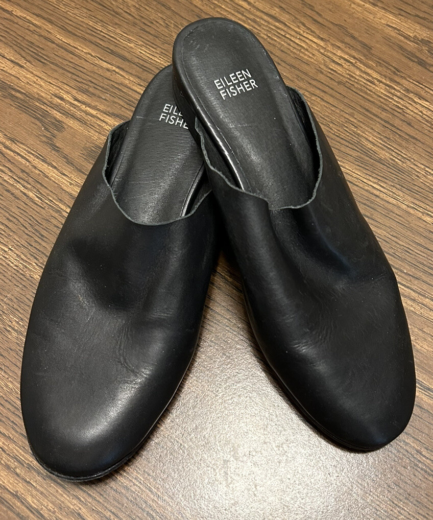 Eileen Fisher Women’s Black Leather Mules Size 8 eBay