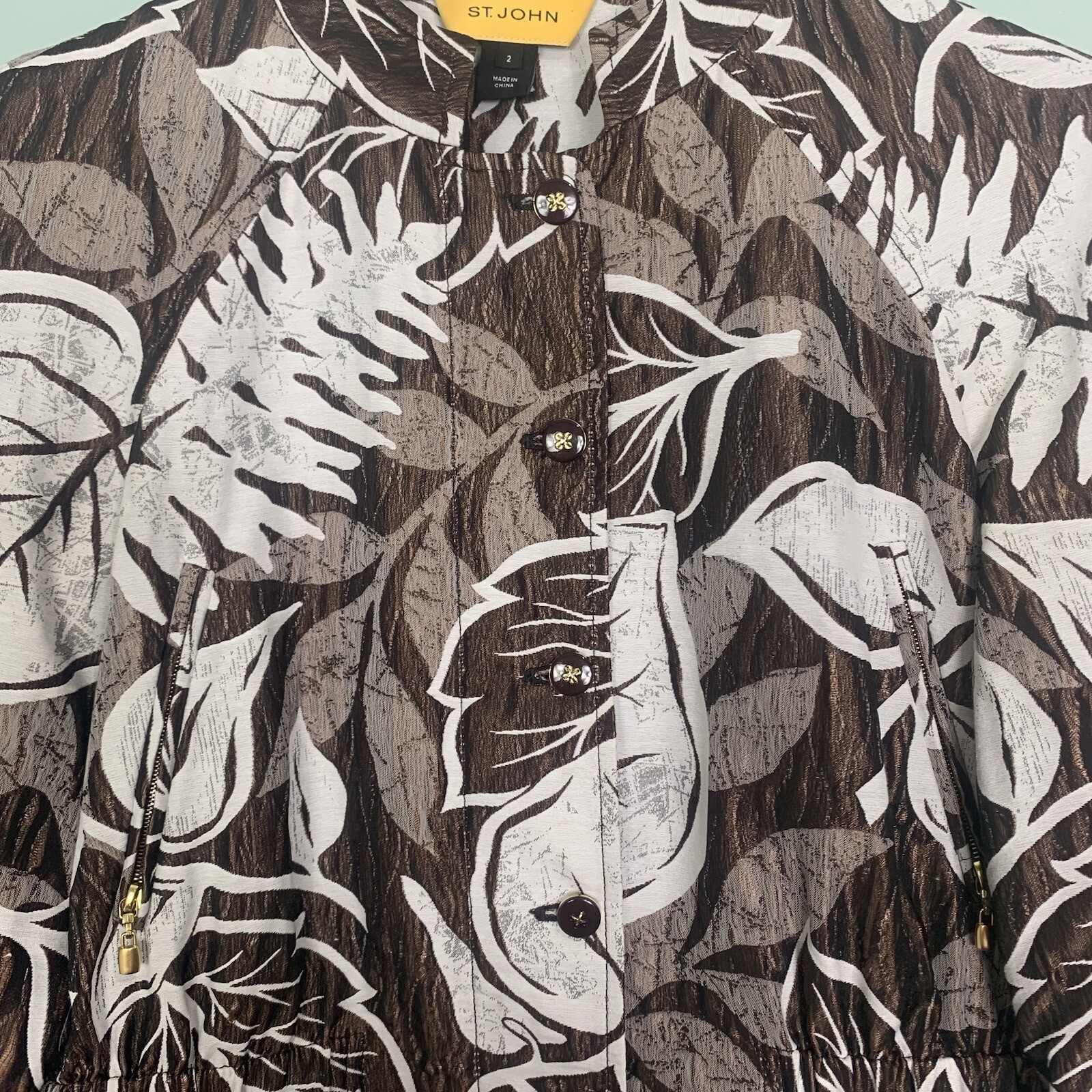 St John Leaf Print Short Sleeve Light Weight Jack… - image 2