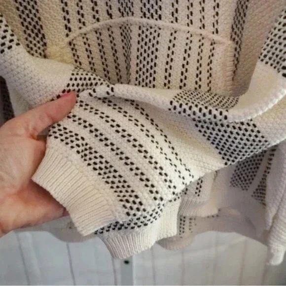 OFF WHITE Felpa con cappuccio pullover a righe Lovestitch taglia S Baja nero e panna