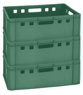 3 Stück Kiste Box stapelbar robust lebensmittelecht 60x40x20 cm moosgrün NEU