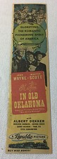 1943 IN OLD OKLAHOMA color movie ad ~ JOHN WAYNE, MARTHA SCOTT