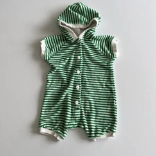 Molo Baby Size 80 12 Month One Piece Romper Striped Terry Cloth Green White