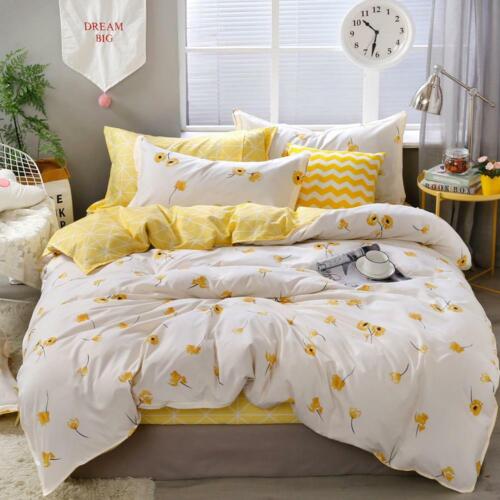 Yellow Floral Bedding Set Luxury Flowers Duvet Cover Set Lucky Clovers and Plaid - Picture 1 of 16