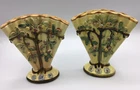 Two Vintage Weller Pottery Voile Flared Apple Tree Fan Vase 1920's
