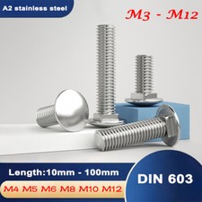M4 M5 M6 - M12 Carriage Cup Square Neck Bolts Screws A2 Stainless Steel DIN 603