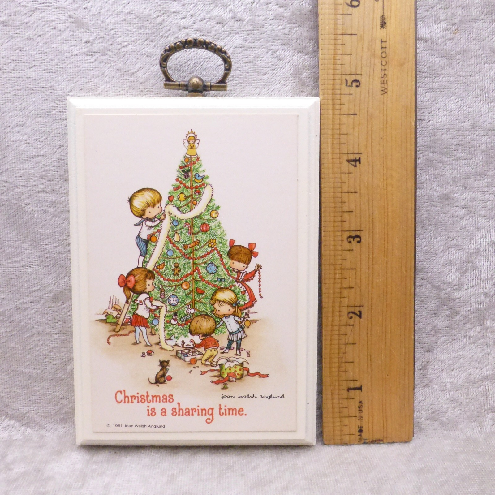 Vintage Hallmark Joan Walsh Anglund Christmas Wood Plaque Wall Hanging Decor - Photo 8 sur 8