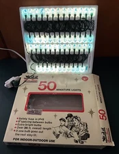 Vtg 1985 Golden Sleigh Christmas 50 Mini Light Set, Petal Reflectors Blue - NEW