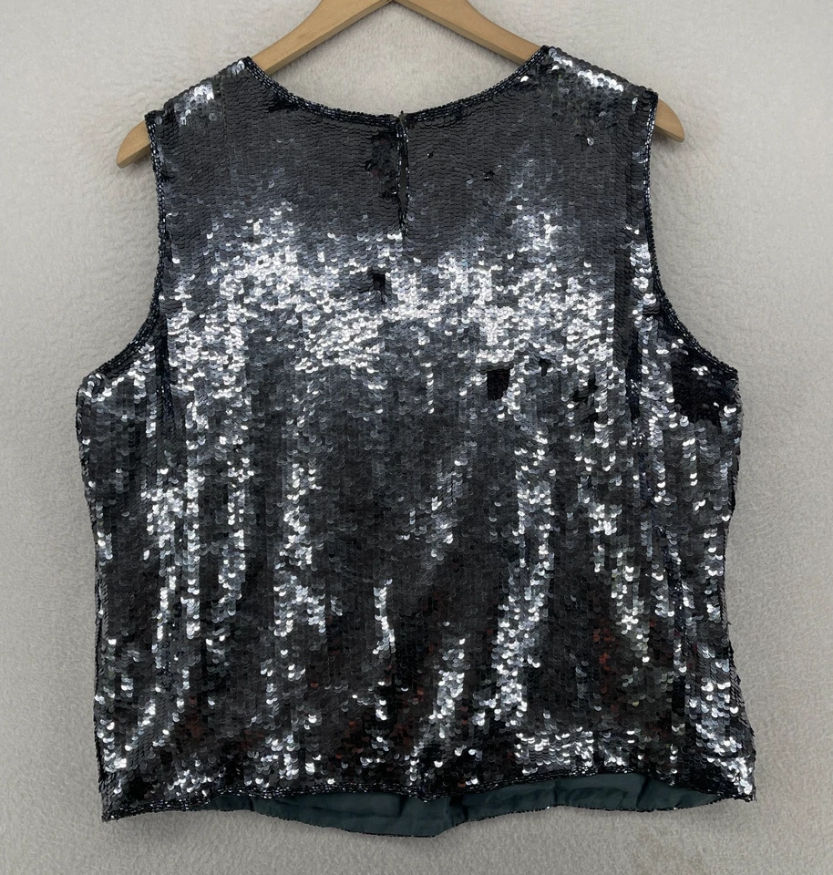 Топ безрукавка JENNIFER MOORE XL шелк с блестками украшенный тяжелый круглый вырез подкладка серый - Изображение 3 из 4