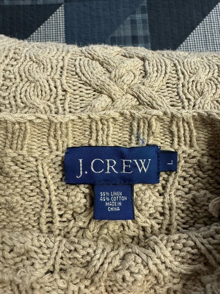 Suéter de lana tejido a mano J Crew tejido con cable verde pesado pescador grueso Foto 2 de 4