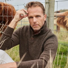 Collars & Co Sweater Mens M Brown Wool Blend Quiet Luxury Balmoral 3 Button NWT