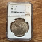 1922 Peace Dollar CERTIFIED NGC MS 62 Silver Dollar