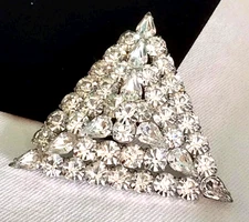 D & E Juliana Triangle Rhinestone Brooch Pin 3 Tiered Massive 3" Estate Piece