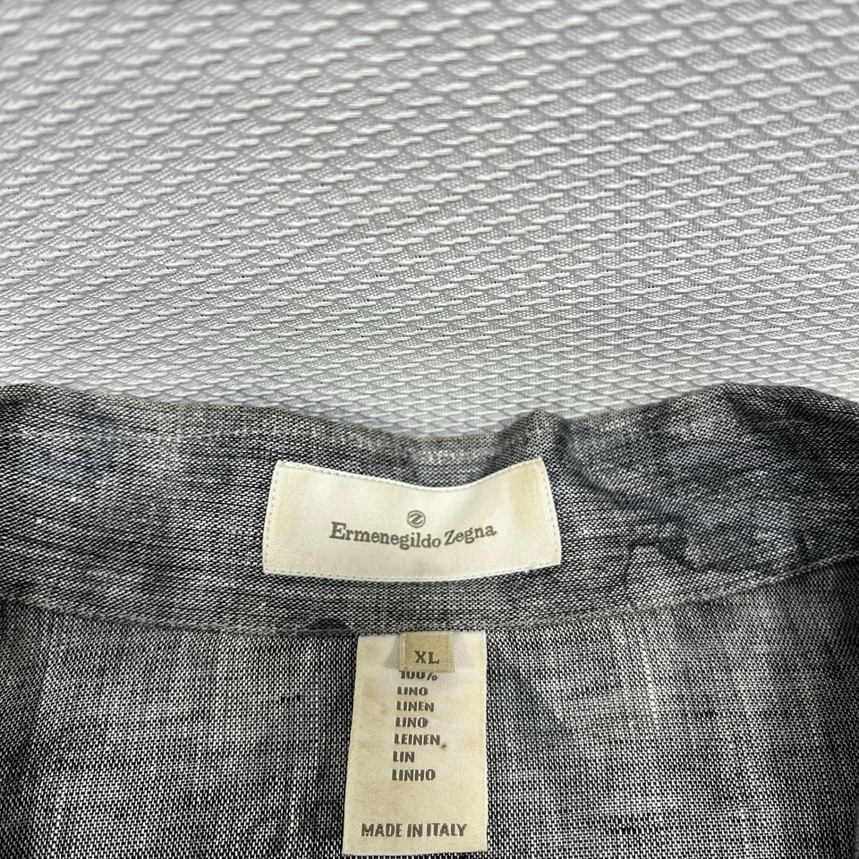 Ermenegildo Zegna Men’s L Button Up Shirt Gray 100% Linen Aztec - Stain - Image 2 of 4