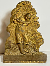Antique American Pair Cast-Iron Golfer Bookends or Door Stops, ca. 1920-40s