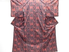7597574: JAPANESE KIMONO / KIMONO ENSEMBLE / SILK / HAND WOVEN TSUMUGI / SQUARE