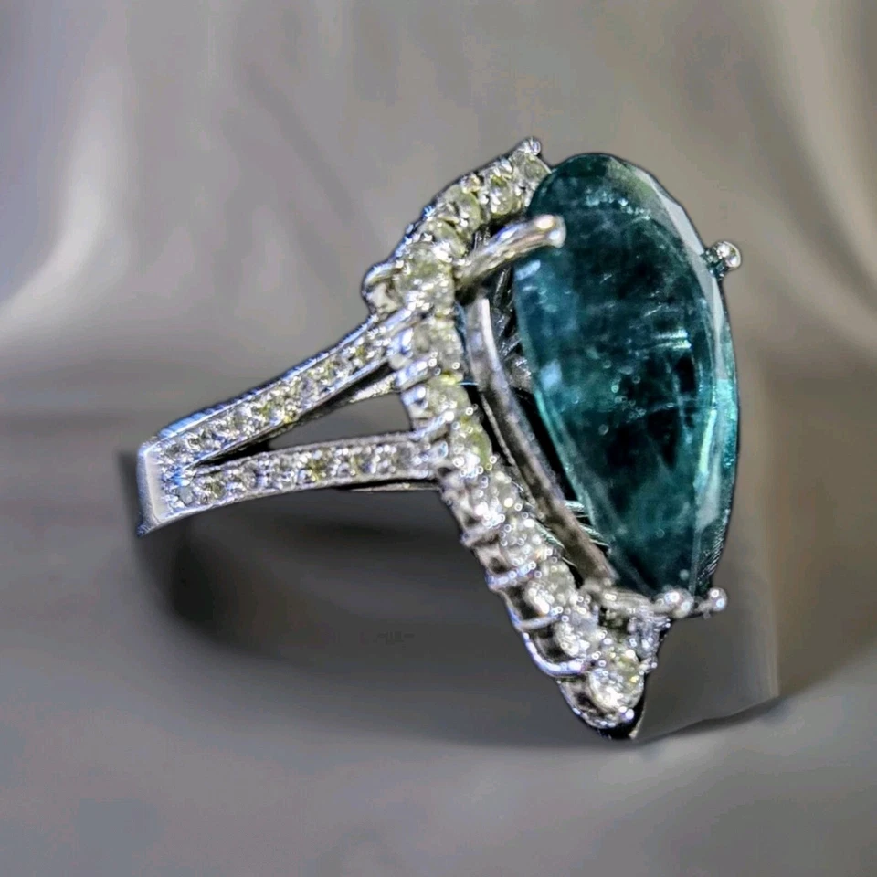 Anillo/evaluación de diamantes de 1,05 quilates/esmeralda natural de oro blanco de 18 quilates de 5,10 quilates Foto 3 de 4