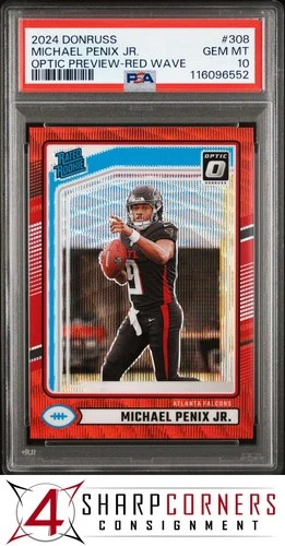 2024 DONRUSS OPTIC PREVIEW RED WAVE PRIZM #308 MICHAEL PENIX JR. RC PSA 10