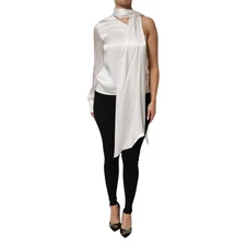 CIRCUS HOTEL Top White Silk Blend One Shoulder Scarf Blouse IT40/US6/S 480usd