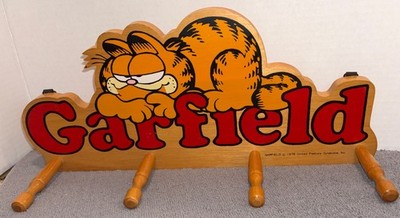 Garfield The Cat Enesco 1978 Wood Clothes Rack 4 Peg Jim Davis Nice!