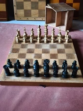 RARE 1920s Antique Vintage Regency Style Wooden Chess Set 30cm Board Collectible