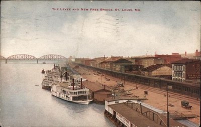 St. Louis, Missouri MO The Levee New Free Bridge 1914 St Louis Original Vintage