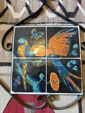 RARE BIRD VTG ANTIQUE CALIFORNIA TILE In Wrought Iron 1920s D&M TAYLOR MONTEREY