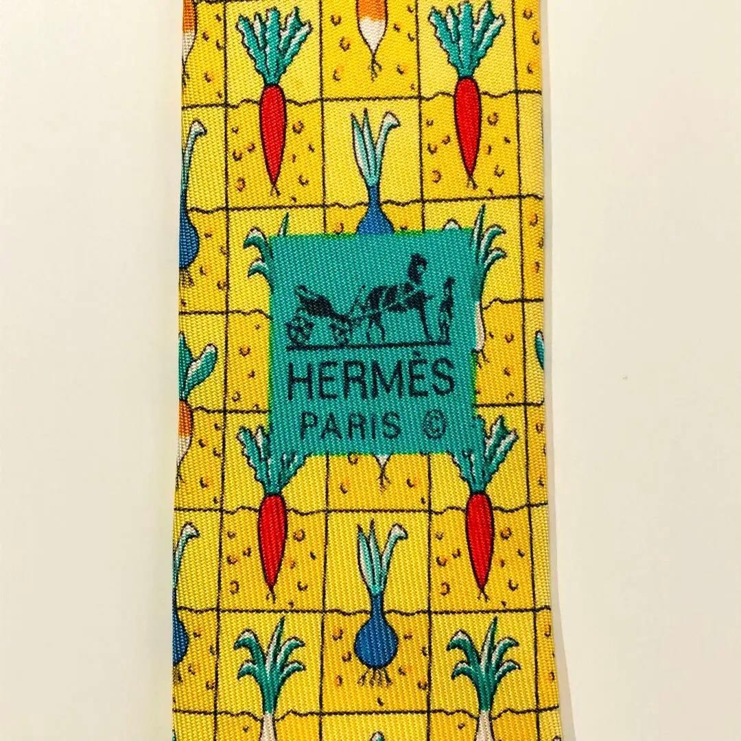 Hermes Tie Pattern Light Yellow Vegetable Motif U… - image 8