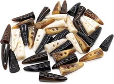 , 40 Pack Resin Toggle Buttons 2X4 Inch Two Holes Horn Tooth Shape for Jacket Se