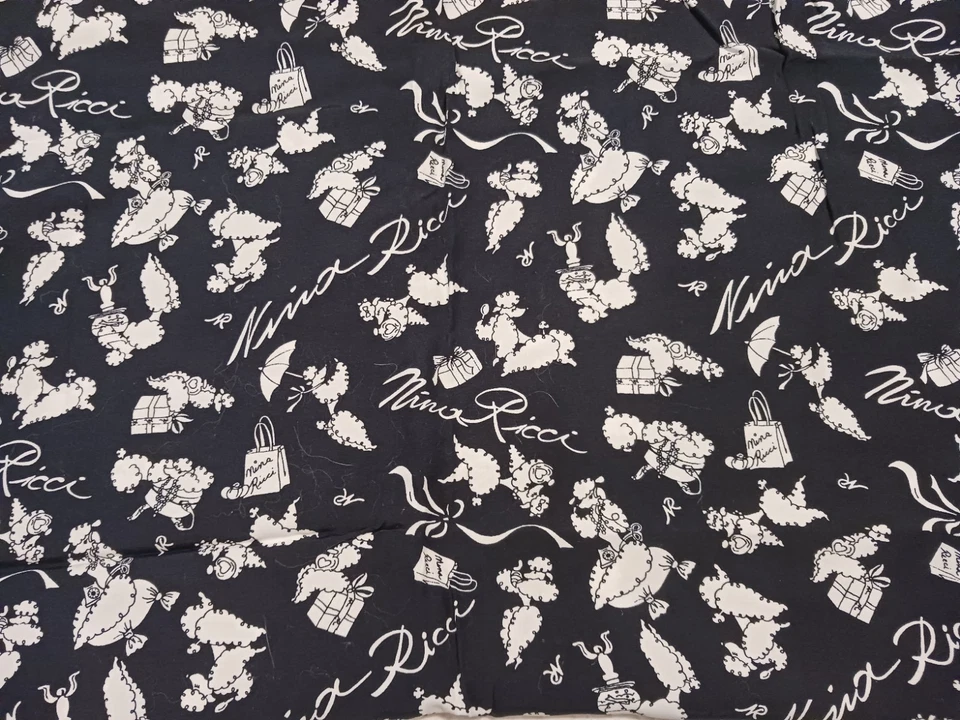 Vtg Nina Ricci Black & White Fabric French Poodles Shopping Bags 56x70" Rayon? - Image 2 of 4
