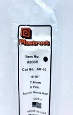 Plastruct 92035 Clear Acrylic Rod 5/16"x 18" (5)