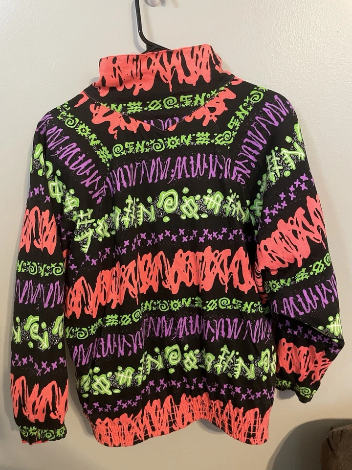 VTG 80’s Ocean Pacific OP Neon Windbreaker Reversible Full Zip Size Medium Rare - Image 4 of 4