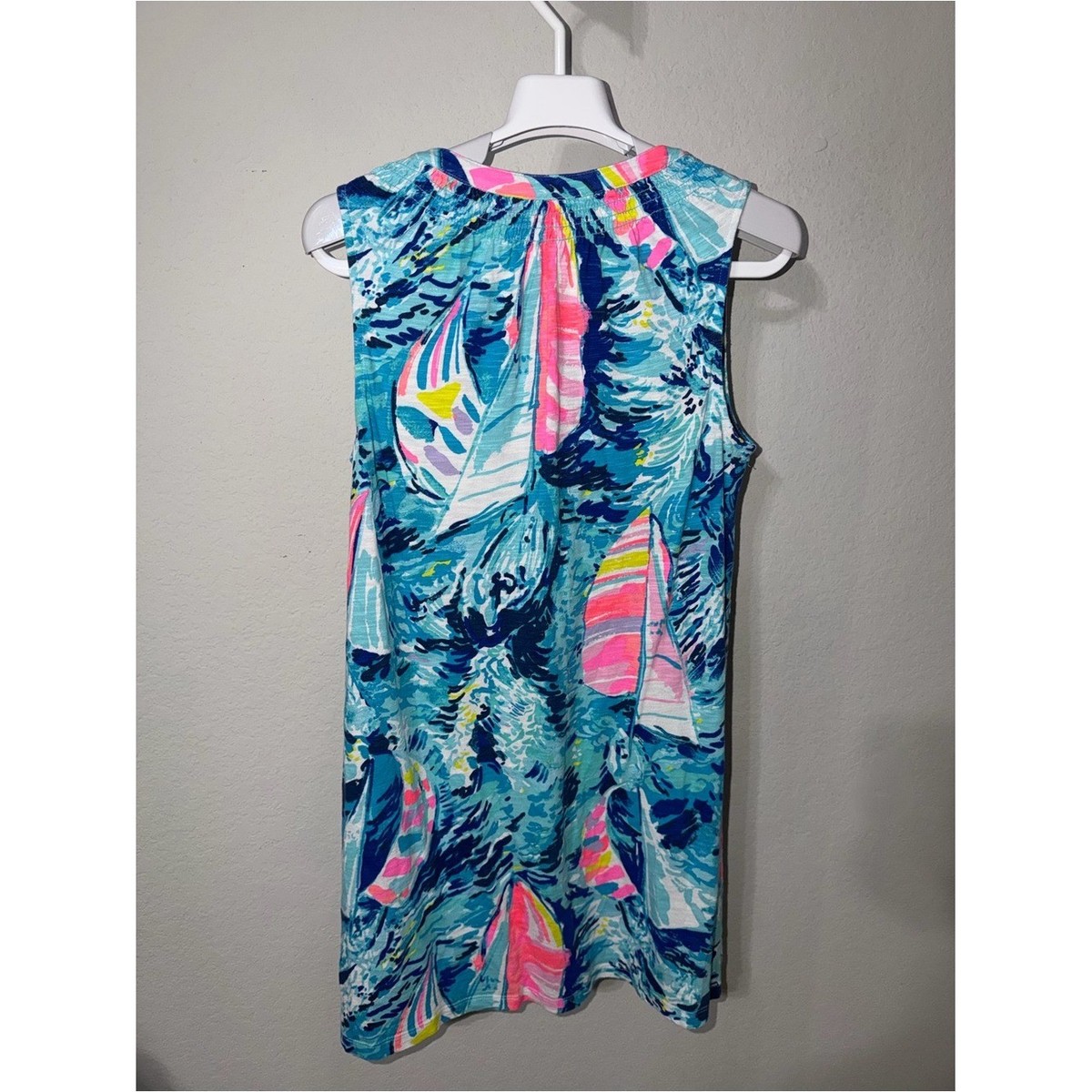 Lilly Pulitzer Essie Dress Hey Bay Bay Blue Sailboat Print V-Neck Women's Small View 2
