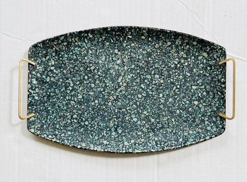 Vassoio plastica vintage MCM Paua Shell Nuova Zelanda manici metallo 11,75” x 7,5”