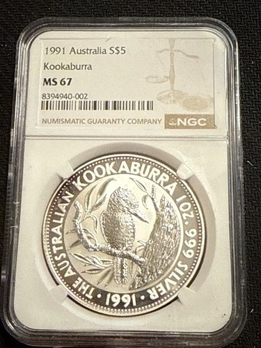 1991 Australia Perth Kookaburra 1 oz Silver Coin NGC MS67