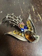 Crown Trifari Rare Bird Brooch Alfred Philippe 1940s Yellow Glass Stone Rhinesto