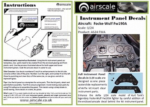Airscale 1/24 Focke Wulf Fw190A Instrument Panel decal 2405 x - Picture 1 of 2