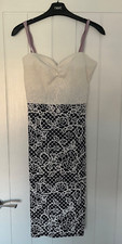 Lipsy Bodycon Pencil Wiggle Dress - Size 12 - white & blue - Party