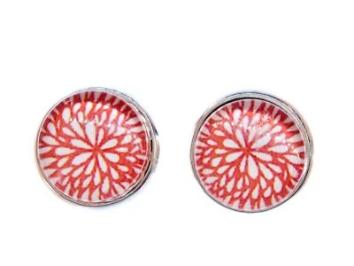 Blumenmuster rot Ohrstecker Miniblings Ohrringe Blumen Blume Sommer Cabochon - Bild 1 von 4