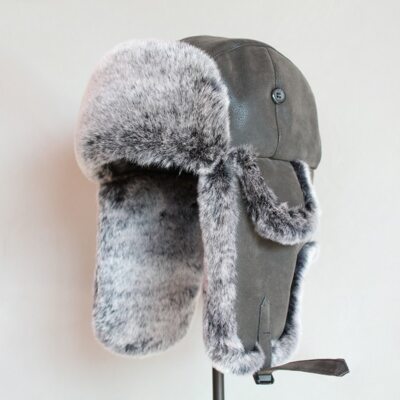 Bomber Hat Winter Men Warm Russian Fur Leather Cap Ushanka With