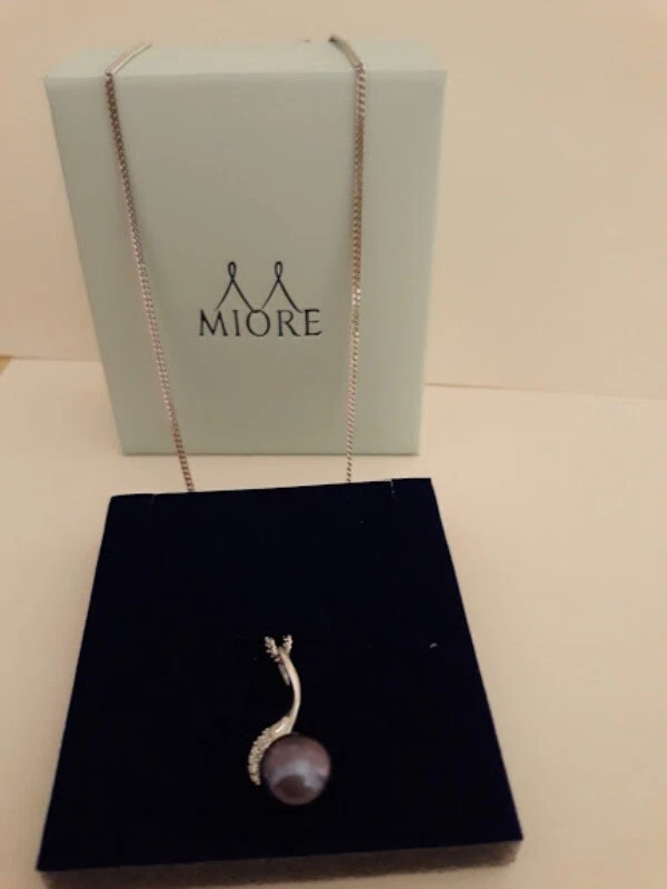 MIORE COLLANA DONNA ARGENTO CIONDOLO ZIRCONE PERLA SCATOLA IDEA REGALO NUOVO - Immagine 3 di 4